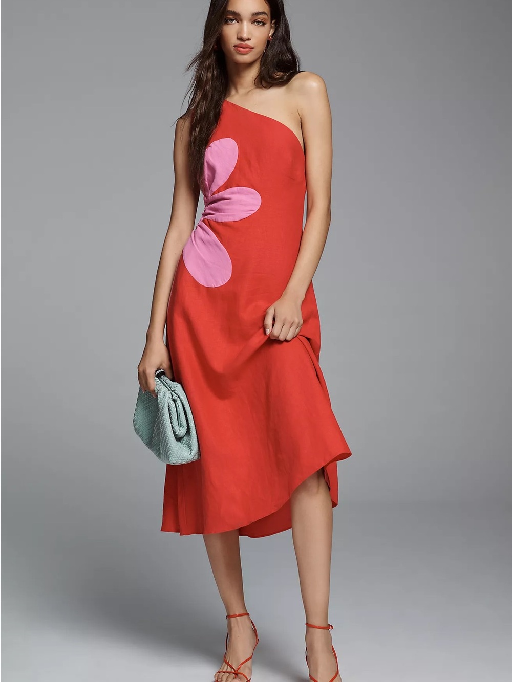 Farm Rio One-Shoulder Cutout Flower MIDI Dress